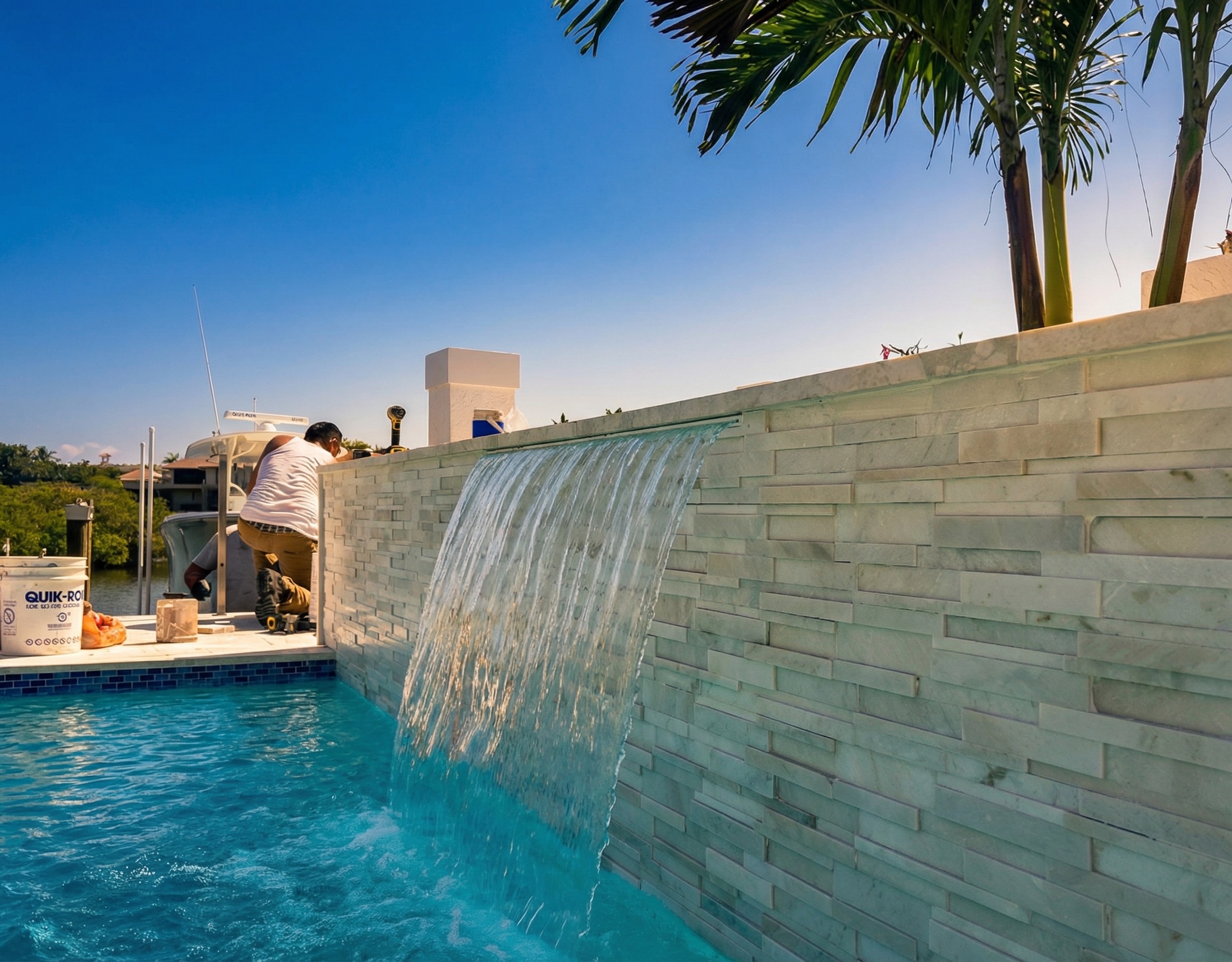 Premier custom pool with waterfall feature in Palm Beach County