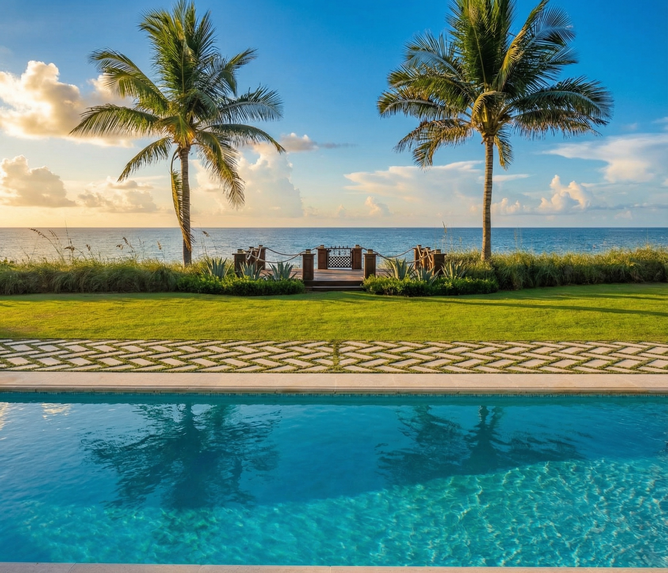 Modern infinity edge pool overlooking golf course in Jupiter