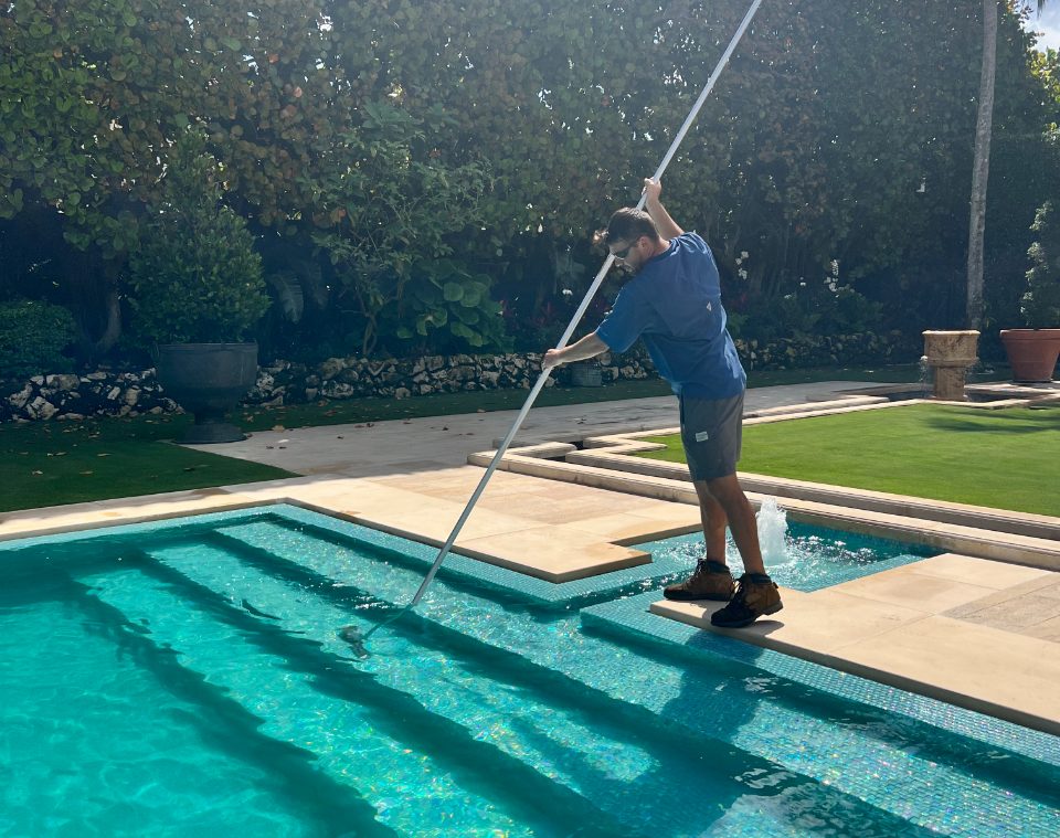 Luxury pool renovation with new tile, coping, and resurfaced interior by Abaco Pools