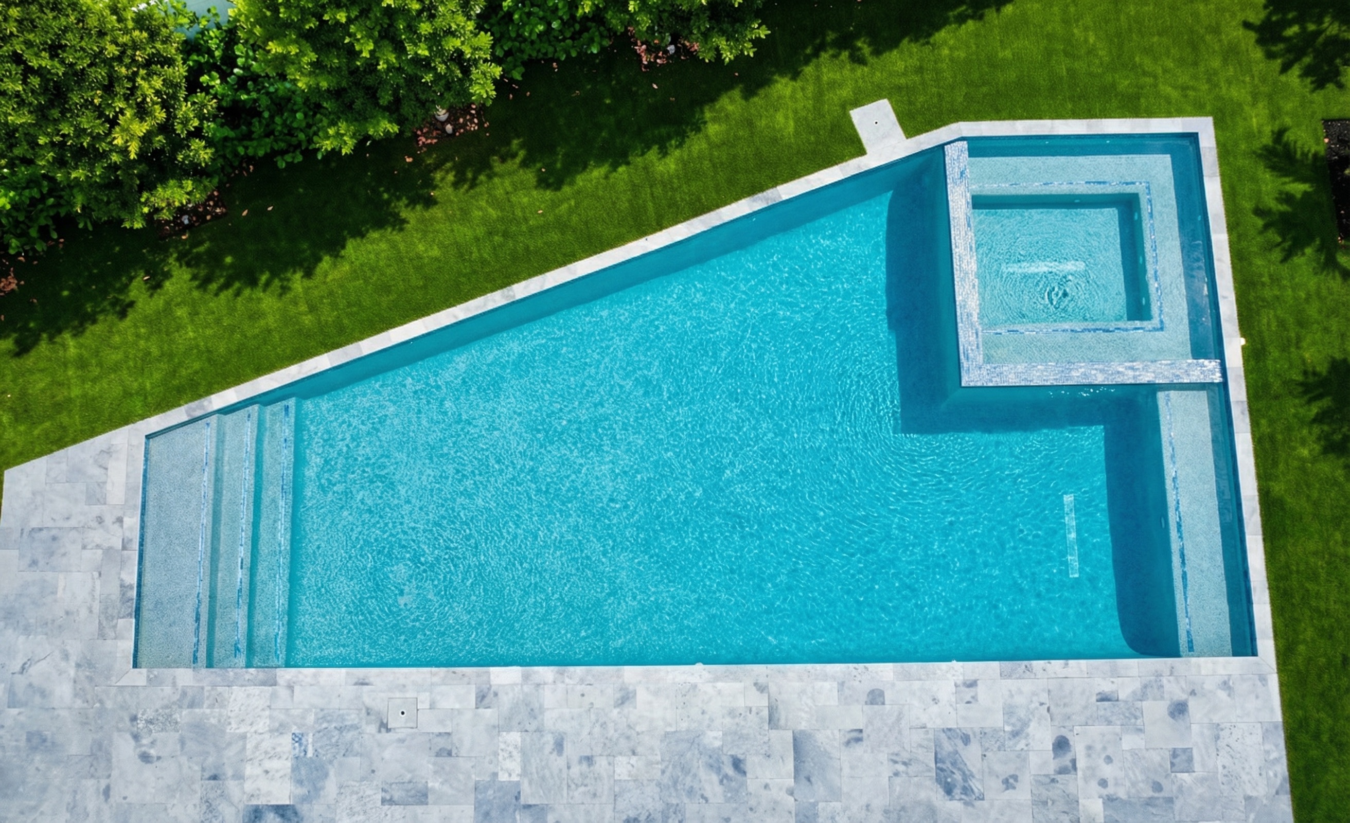 Angular geometric pool with raised spa