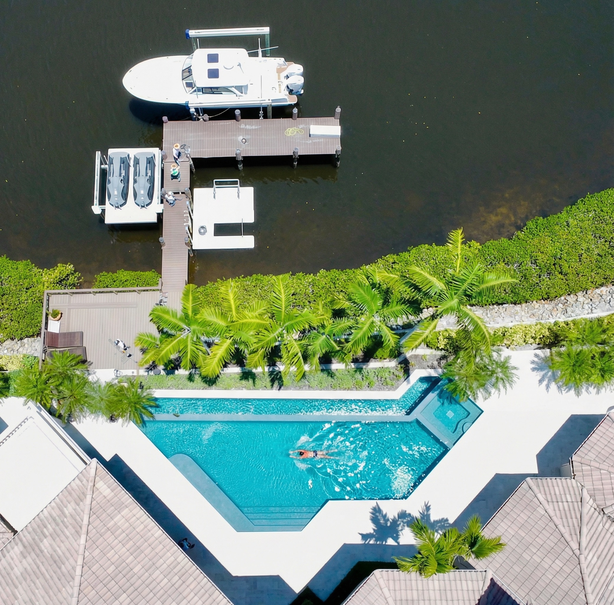 Premier pool with private dock and boat